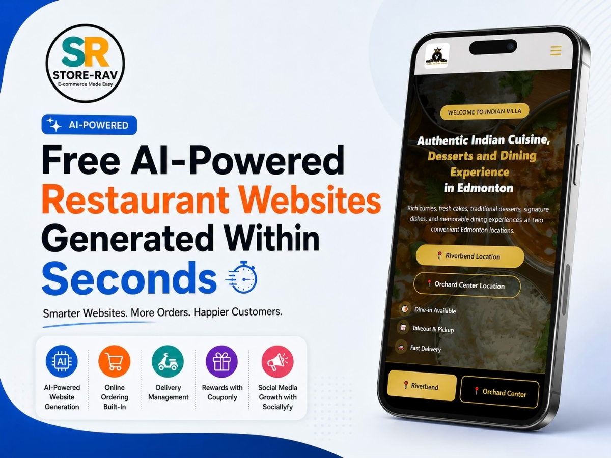Free AI-powered restaurant website generated within seconds with online ordering and delivery management by StoreRav