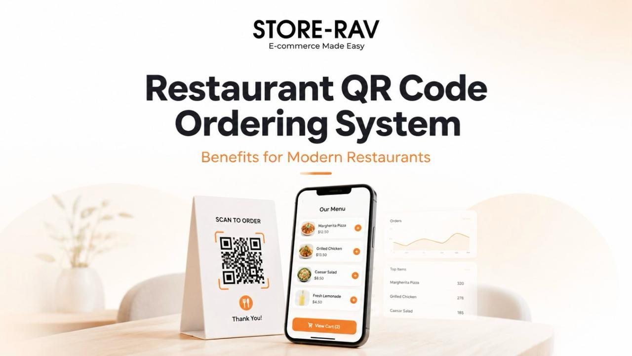 Customer scanning a StoreRav QR code at a restaurant table to place a direct order